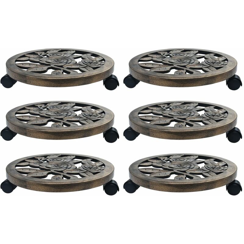 

Soporte con ruedas de plantas 6 uds plástico color bronce 38 cm