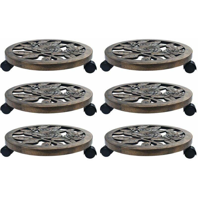 

Soporte con ruedas de plantas 6 uds plástico color bronce 38 cm - Marrón - Vidaxl