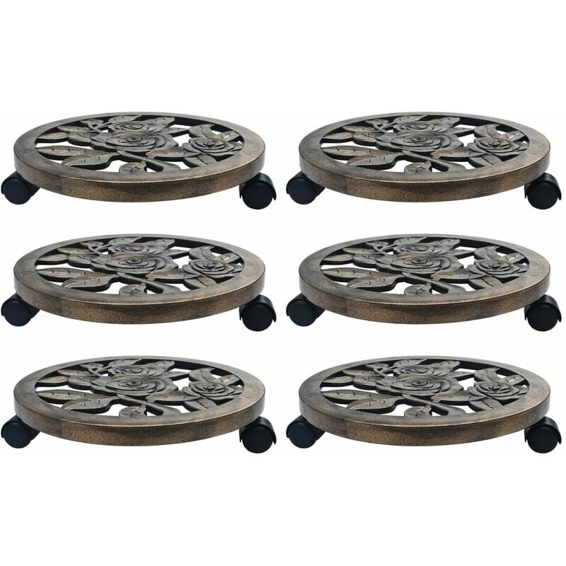 

Soporte con ruedas de plantas 6 uds plástico color bronce 38 cm - Marrón