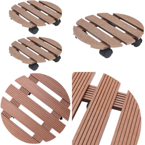 Soporte con ruedas para plantas 2 unidades WPC marrón Ø30x7,5cm - Soportes con ruedas - Soportes para plantas