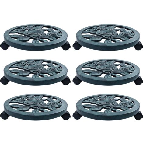 Soporte con ruedas para plantas 6 unidades plástico verde 38 cm