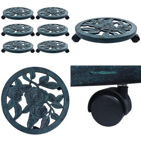 Soporte con ruedas para plantas 6 unidades plástico verde 38 cm - Soportes con ruedas - Soportes para plantas