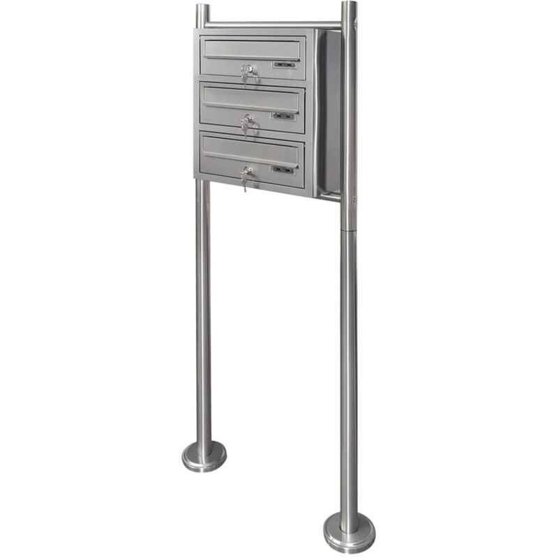

Soporte de acero inoxidable con 3 buzones - Plateado