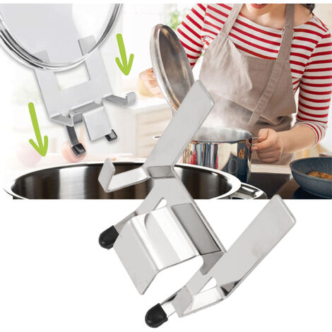 Soporte de acero inoxidable para tapas de cacerolas y sartenes con alfombrilla de silicona antideslizante para la cocina – organizador de tapas de acero inoxidable