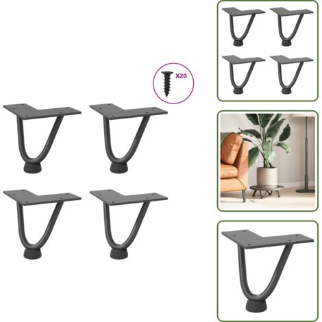 Soporte de acero - vidaXL Patas de horquilla para mesa de centro (4 unidades, antracita, 10 cm, acero macizo) - Patas de horquilla