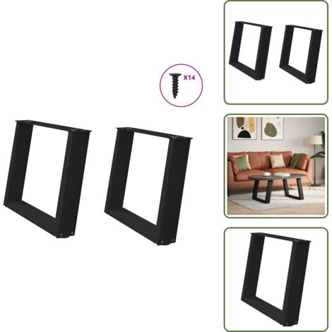 Soporte de acero - vidaXL Patas para mesa de centro en forma de U (2 unidades), color negro, 60 x (42-43) cm, acero - Niveladores ajustables