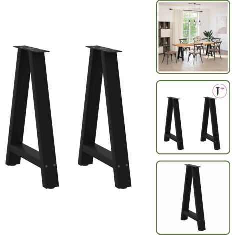 Soporte de acero - vidaXL Patas para mesa de comedor en forma de A (2 unidades), color negro, 50 x (72-73) cm, acero - Niveladores ajustables