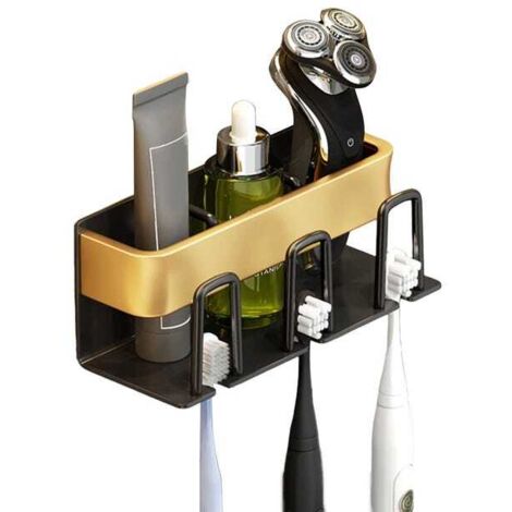 Soporte de aluminio para cepillos de dientes, vaso para cepillos de dientes, organizador de pasta de dientes, soporte adhesivo multifuncional para cepillos de dientes