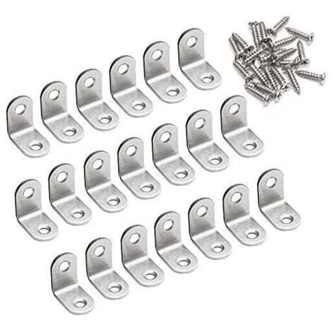 Soporte de ángulo recto de 90 grados, 20 x 20 x 16 mm, en forma de L, de acero inoxidable y metal, para muebles de madera y armarios, 20 piezas