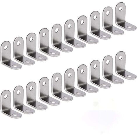 Soporte de ángulo recto de acero inoxidable, soporte de esquina de 90 grados, soporte de esquina en forma de L, escuadra de montaje, disponible en plata, 20 piezas, 30 x 30 x 16 mm