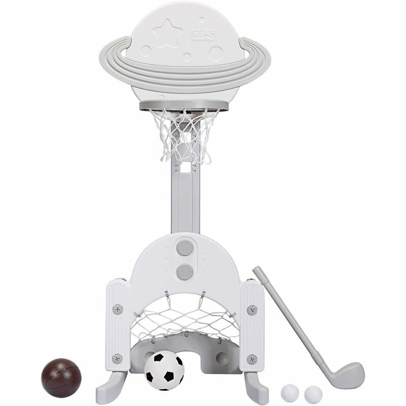 

Costway - Soporte de Baloncesto para Niño Altura Ajustable con Portería de Fútbol y Golf Juguete Centro Actividad para Interior y Exterior