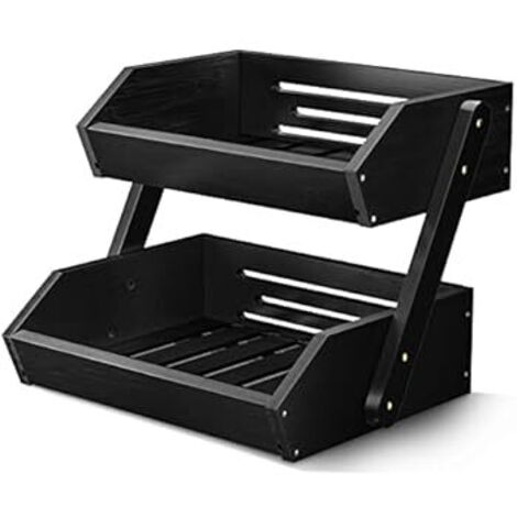 Soporte de Bambú para Frutas 2 Niveles, Organizador de Verduras y Pan en Cocina, Negro