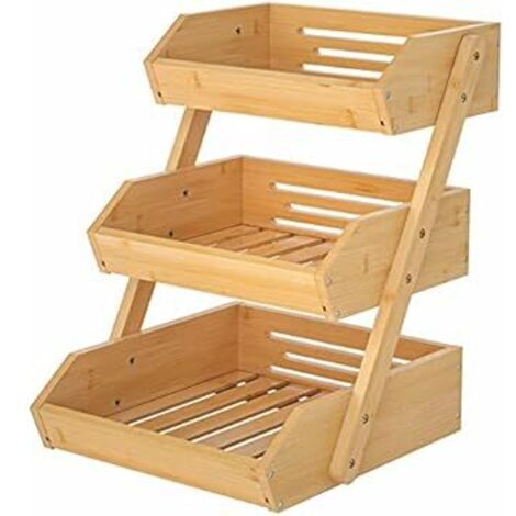 Soporte de Bambú para Frutas 3 Niveles - Organizador de Verduras y Pan de Cocina Natural