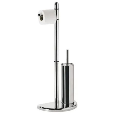 Soporte de baño para papel higiénico y escobilla de inodoro cromo.