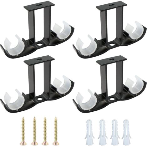 Soporte de barra de cortina ajustable para montaje en pared, 4 piezas, 14 x 8,2 cm, gancho de cortina para montaje en pared con tornillo para barra de cortina, percha - negro