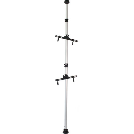Soporte de bicicletas telescópico para 2 bicis de 20 kg para ahorro de espacio ajustable entre 160-340 cm con brazos de apoyo 360°