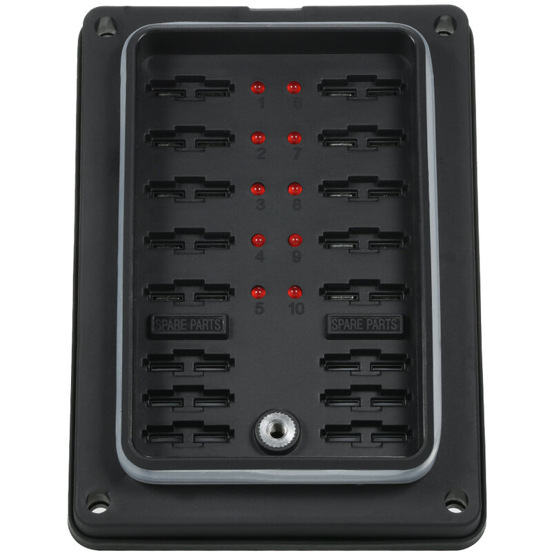 

Soporte de caja de fusibles de hoja impermeable de 10 vias. con indicador LED. para coche, barco, caravana marina + fusibles de 16 piezas