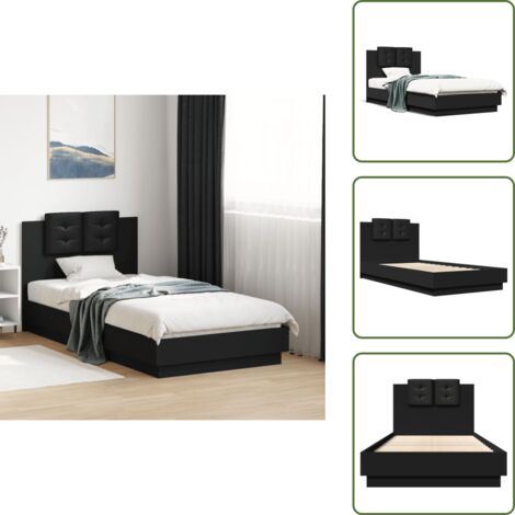 Soporte de cama - vidaXL Cama con cabecero madera de ingeniería negra 90x190 cm - Colchón para cama