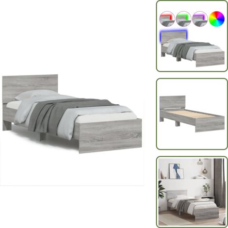 Soporte de cama - vidaXL Estructura de cama cabecero luces LED gris Sonoma 90x190 cm - Cama con luces