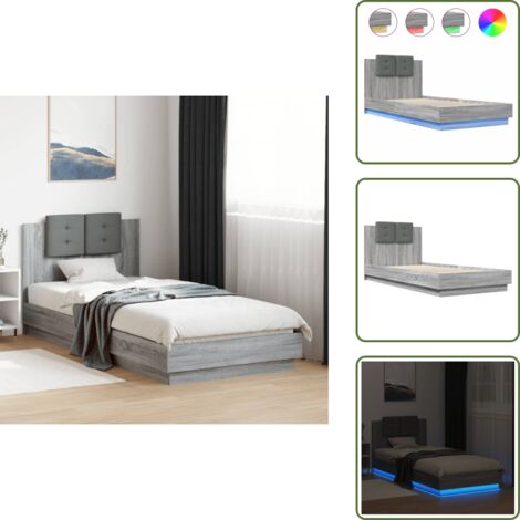 Soporte de cama - vidaXL Estructura de cama cabecero luces LED gris Sonoma 90x200 cm - Cama con luces