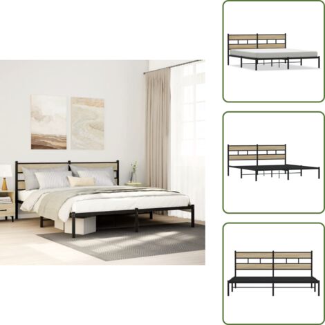 Soporte de cama - vidaXL Estructura de cama sin colchón metal roble Sonoma 193x203 cm - Somier de láminas