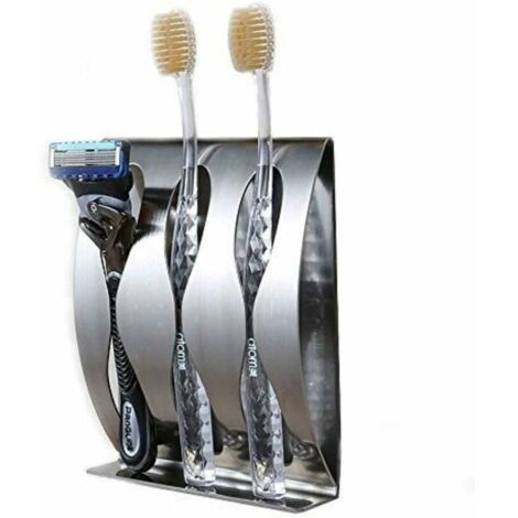 Soporte de cepillo de dientes de pared autoadhesivo de acero inoxidable para baño, soporte de pared para cepillo de dientes, soporte de varilla robusto para baño, cocina, sin taladrar (3 agujeros)