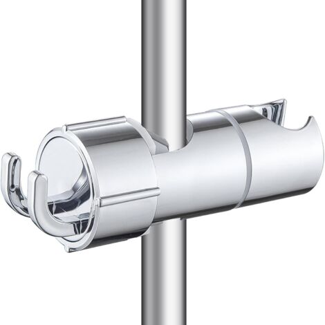 Soporte de ducha ajustable con gancho, soporte universal para barras de ducha de 16 a 27 mm, color plata.