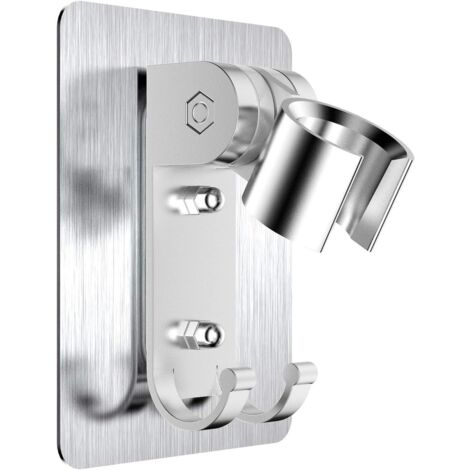 Soporte de ducha para instalar pegamento fuerte con orificios de fijación de tornillos sin taladrar, soporte ajustable de 90 grados, fuerte adherencia