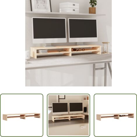 Soporte de escritorio -  Soporte de monitor madera maciza de pino 100x24x13 cm