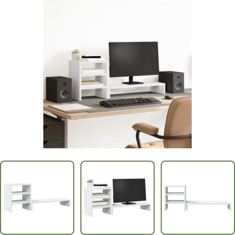 Soporte de escritorio -  Soporte monitor organizador escritorio madera ingeniería blanco