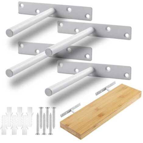 Soporte de estante invisible de 4 piezas, soporte de estante de hierro, soporte de estante de pared resistente, blanco
