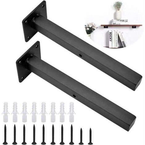 Soporte de estante negro Soportes de estante flotantes de alta resistencia Soportes de estante de hierro de metal montados en la pared industriales 20 cm / 7,8 "Soporte de hardware de estante oculto i