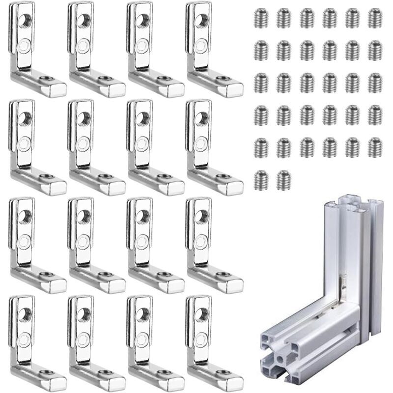 Soporte De Fijación En Ángulo Recto, 16 Piezas, Conector De Perfil De Aluminio, Ranura, Soportes En Forma De L De 90°, Conector De Perfil De Aleación De Zinc Para Perfil De Aluminio Serie 20 