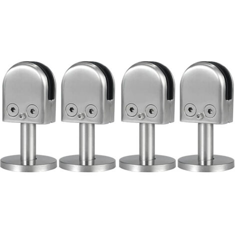 Soporte de fijación para vidrio con 4 clips de acero inoxidable, apto para paneles de vidrio sin marco de 8 a 12 mm de espesor.