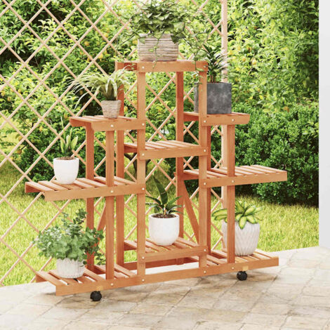 Soporte de flores con ruedas madera maciza abeto 110x25x101 cm
