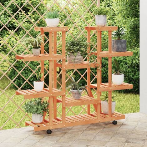 Soporte de flores con ruedas madera maciza abeto 110x25x115 cm
