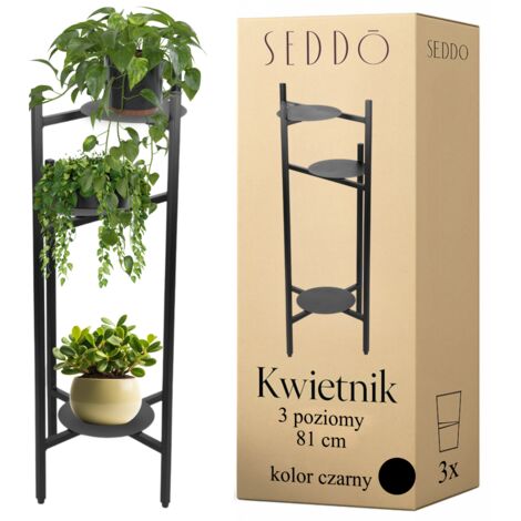 Soporte de flores de metal, soporte de flores de pie, plantas, macetas, 3 estantes, loft 81