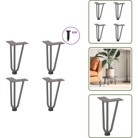 Soporte de horquilla - vidaXL Patas de horquilla para mesa de centro (4 unidades, acero natural, 20 cm, acero macizo) - Mesa de centro