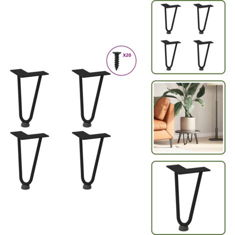 Soporte de horquilla - vidaXL Patas de horquilla para mesa de centro (4 unidades), color negro, 20 cm, acero macizo - Mesa de centro
