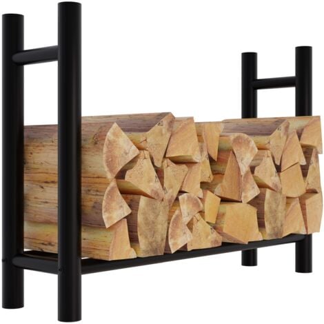 Soporte de leña para chimenea para leña para interior patas redondas 100x80 cm en metal negro 100003569
