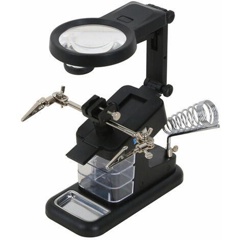 Soporte de lupa de mesa con soporte LED Lupa 3X 4.5X Soporte auxiliar de soldadura de tercera mano con clip para ingeniero electrónico Cosmetología Relojero médico Reparación de relojes