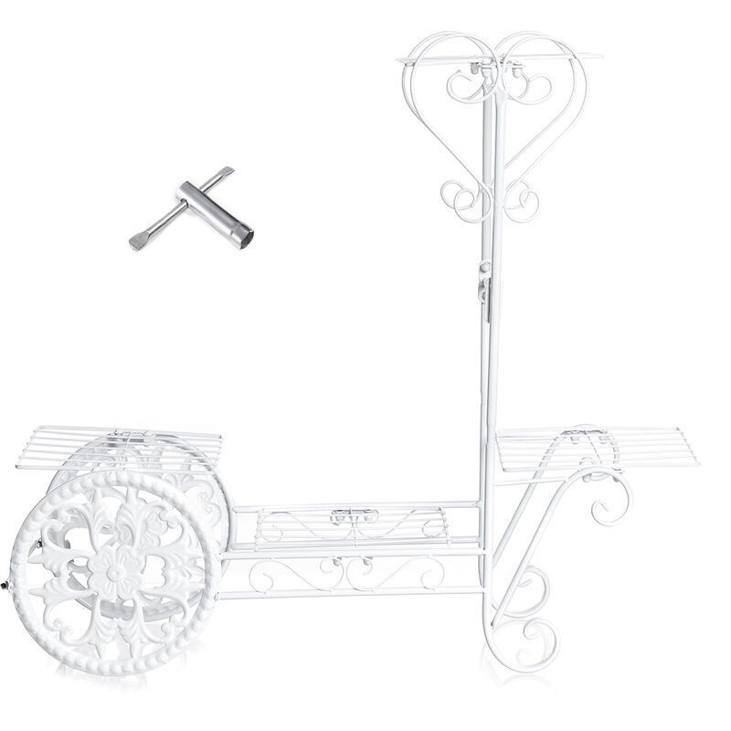 

Soporte de maceta de metal con 4 neumáticos, estante de exhibición de plantas, soporte de hierro, decoración de jardín (blanco, 1x)