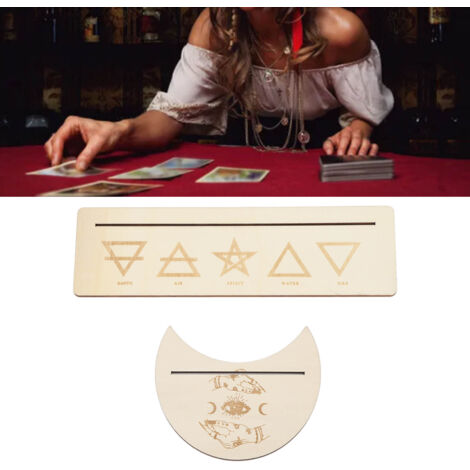 Soporte de madera para cartas del tarot, base estable tipo B, madera de álamo con diseño rectangular y fases lunares.