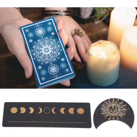 Soporte de madera para cartas del tarot, base rectangular y motivo lunar, negro, tipo B