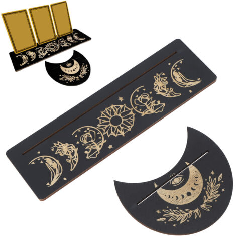 Soporte de madera para cartas del tarot, tipo A, con base rectangular y arco lunar, 25 cm, madera de álamo, negro, juego de 2
