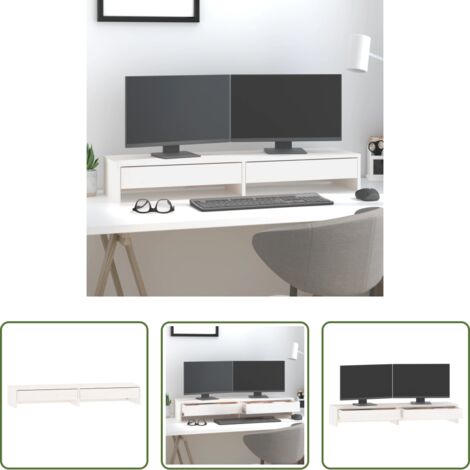 Soporte de madera -  Soporte de monitor madera maciza de pino blanco 100x27x15 cm
