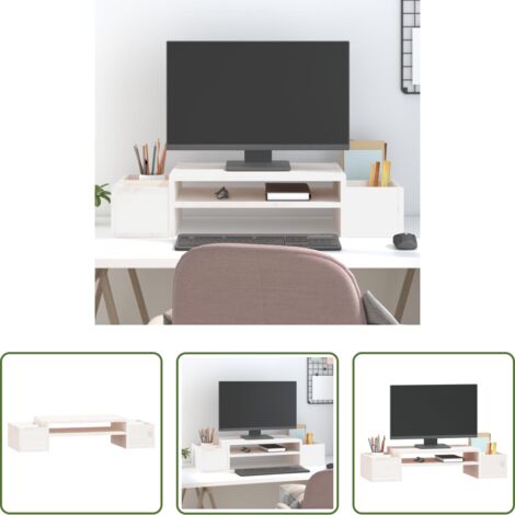 Soporte de madera -  Soporte de monitor madera maciza de pino blanco 70x27,5x15 cm