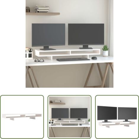 Soporte de madera -  Soporte para monitor madera maciza de pino blanco 100x27x14 cm