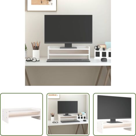 Soporte de madera -  Soporte para monitor madera maciza de pino blanco 50x24x16 cm