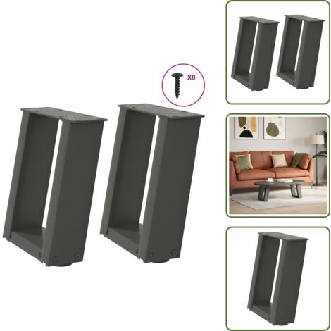 Soporte de mesa - vidaXL Patas para mesa de centro en forma de U (2 unidades), antracita, 30 x (30-31) cm, acero - Niveladores para mesa